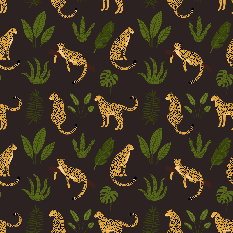 Vinylové koberce zvieratá tmavý botanický a divoký leopard - Tenstickers