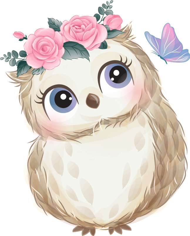 Vinylové koberce zvieratá s malou sovičkou a kvetmi - Tenstickers