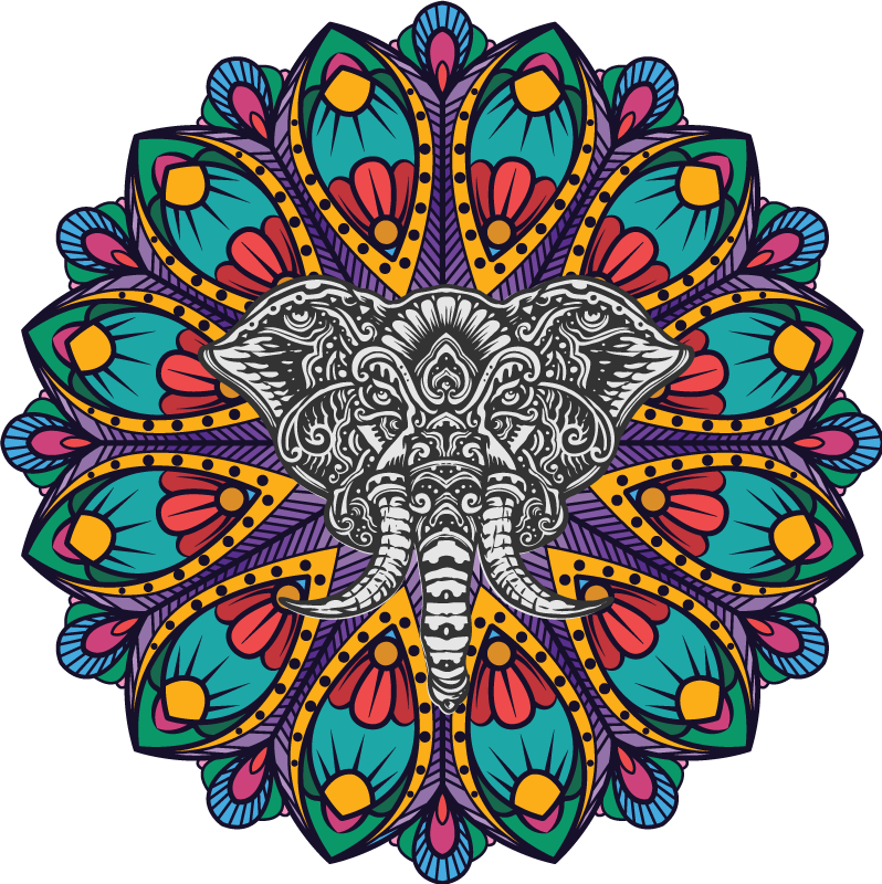 Vinylové koberce zvieratá farebná sloní mandala - Tenstickers