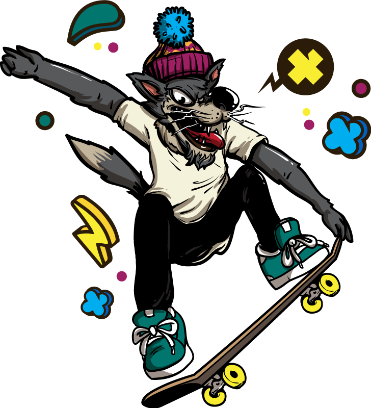 Vinylové koberce zvieratá vlk na skateboarde - Tenstickers