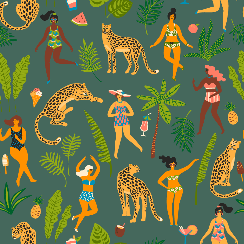 Vinylové koberce zvieratá ženy a pozadie leopardov - Tenstickers