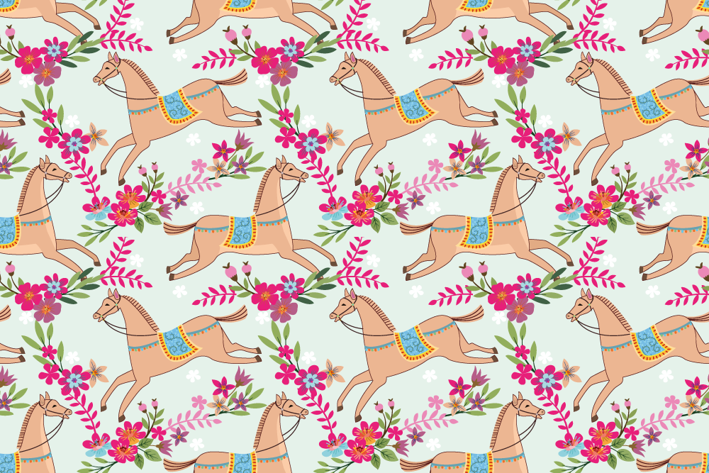 Vinylové koberce zvieratá s motívom koní a ružových kvetov - Tenstickers