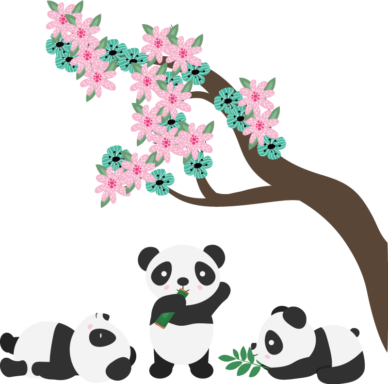 Vinylové koberce zvieratá roztomilá panda rodina - Tenstickers
