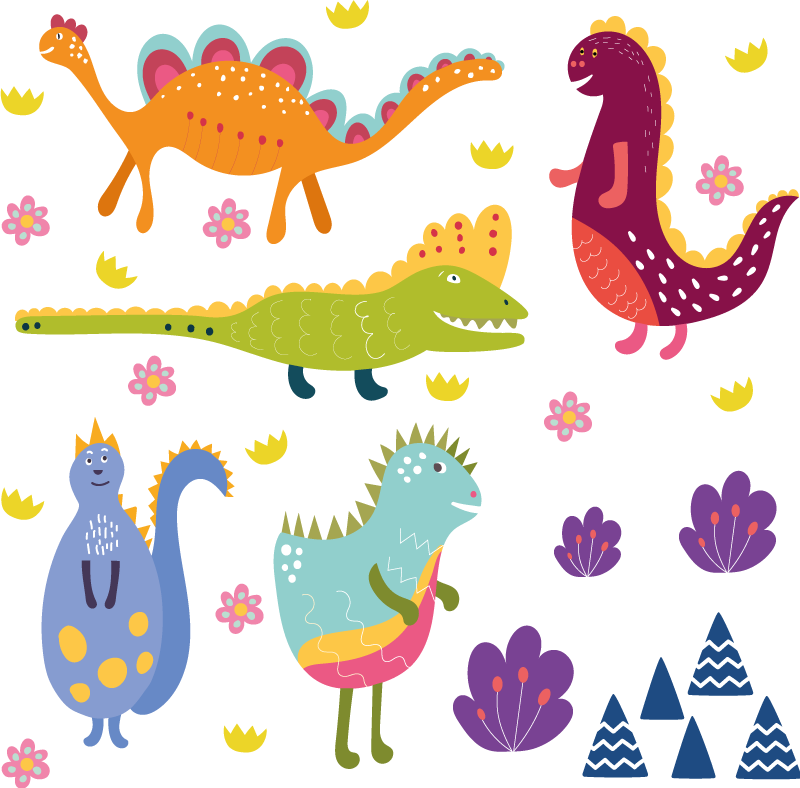 Vinylové koberce zvieratá farebné dinosaurie postavy - Tenstickers