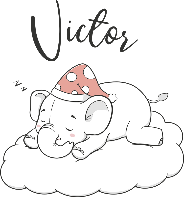 Vinylové koberce zvieratá slon na obláčiku s menom - Tenstickers