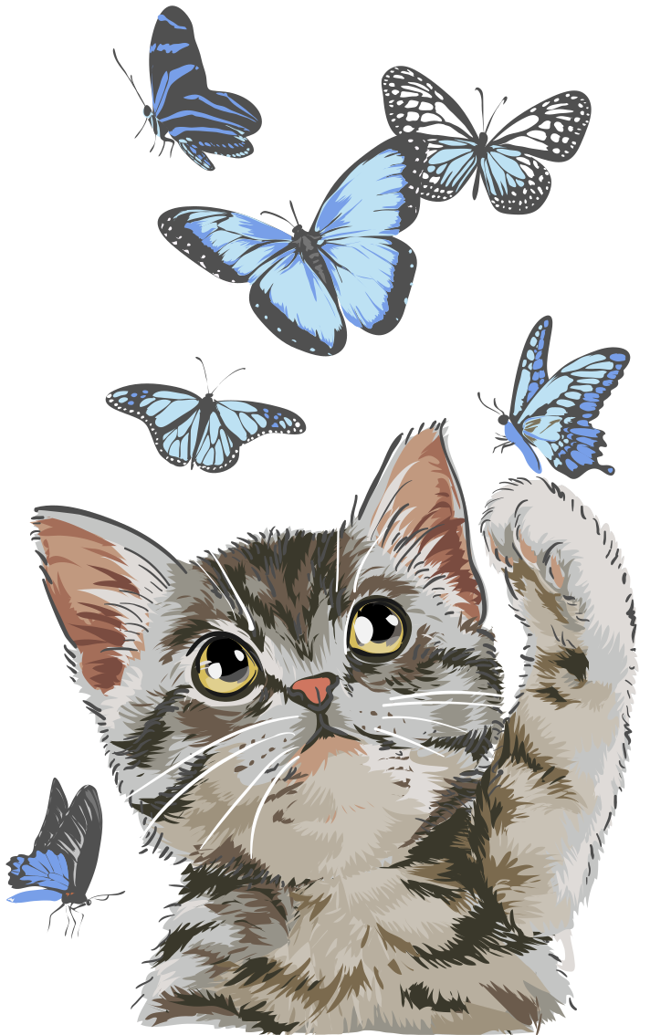 Vinylové koberce zvieratá mačka s modrými motýľmi - Tenstickers