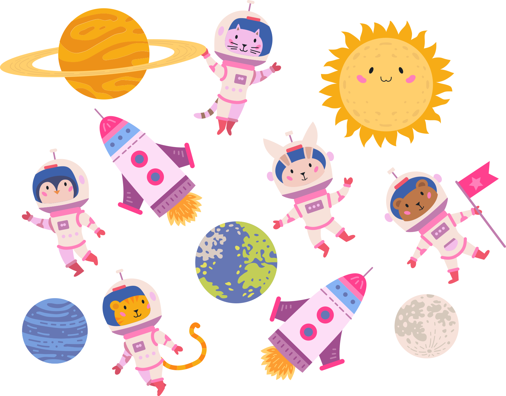 Vinylové koberce zvieratá astronauti so raketou - Tenstickers