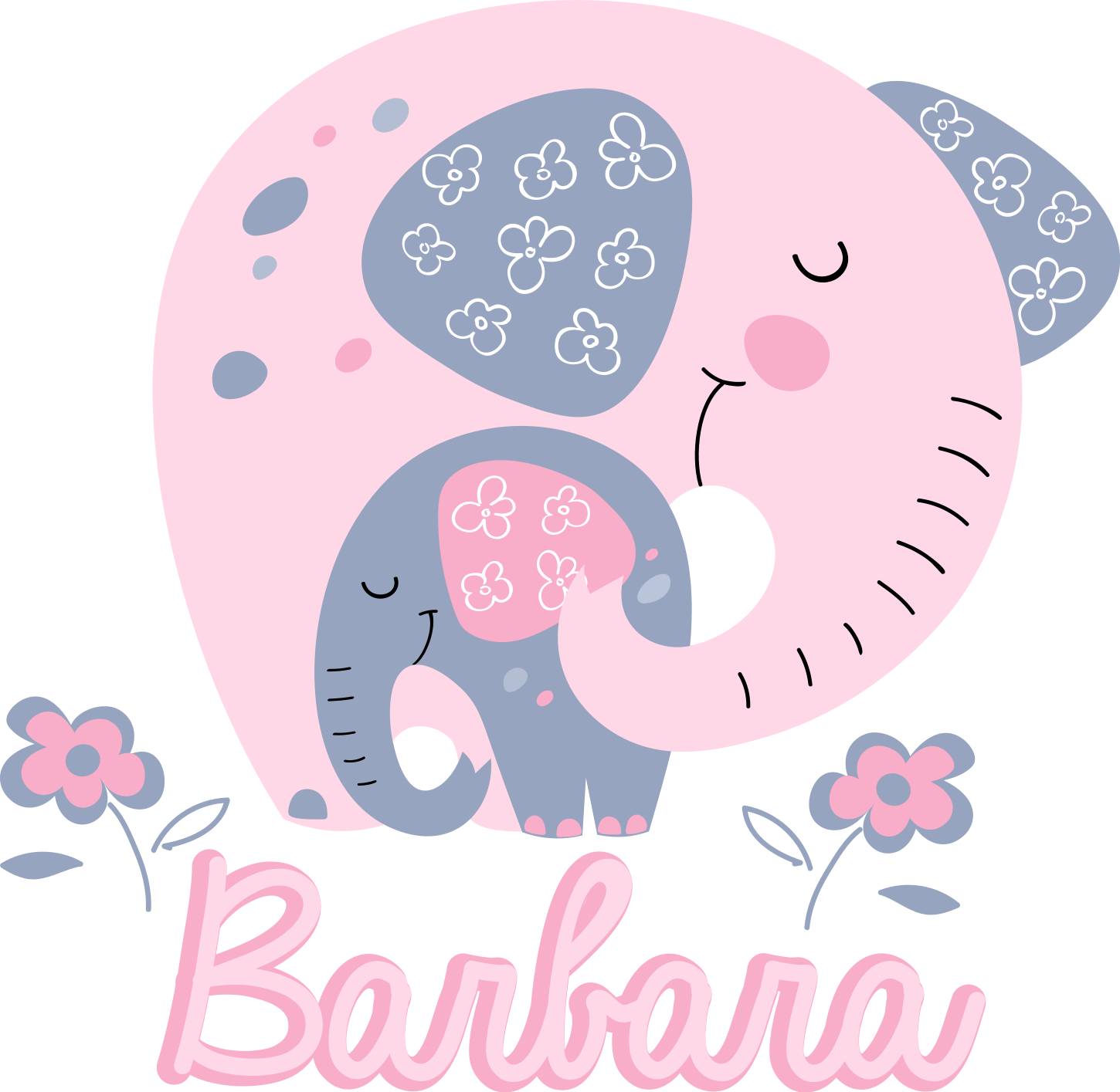 Vinylové koberce zvieratá sloníky srdiečka a meno - Tenstickers