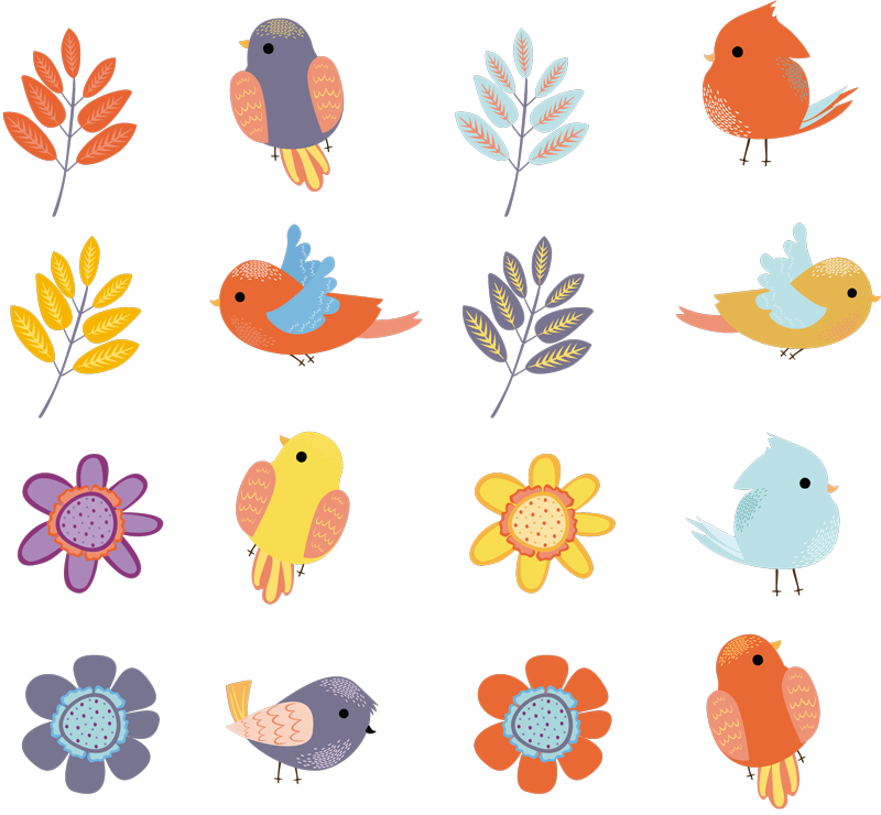 Vinylový koberec s kvetmi a jarnej vtáčej súpravy - Tenstickers