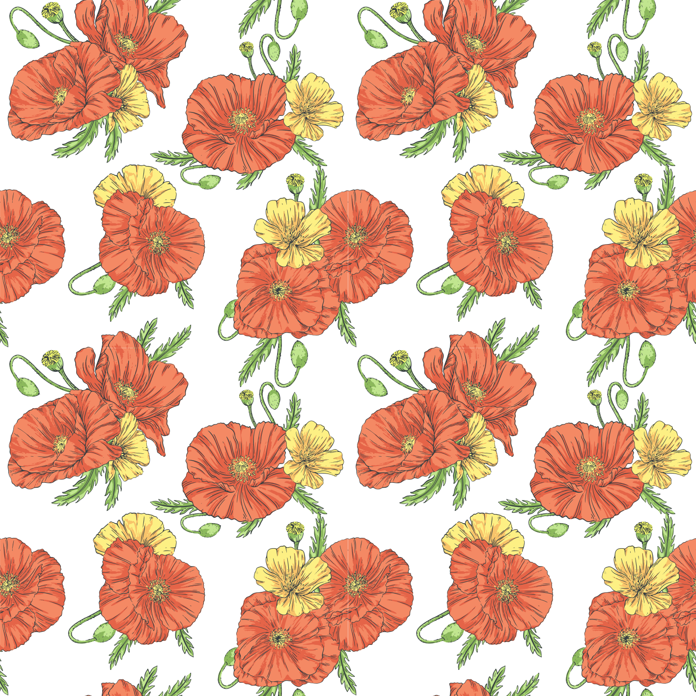 Vinylový koberec s kvetmi makov na bielom pozadí - Tenstickers