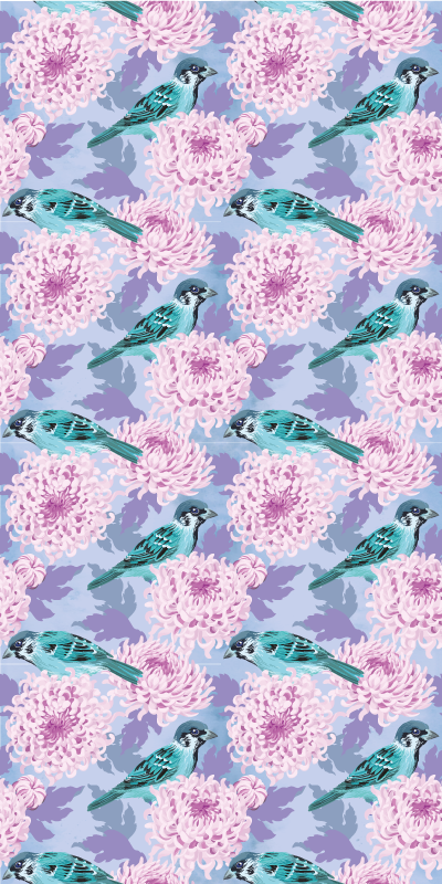 Vinylový koberec s kvetmi rúžové záhradné kvety s vtákmi - Tenstickers