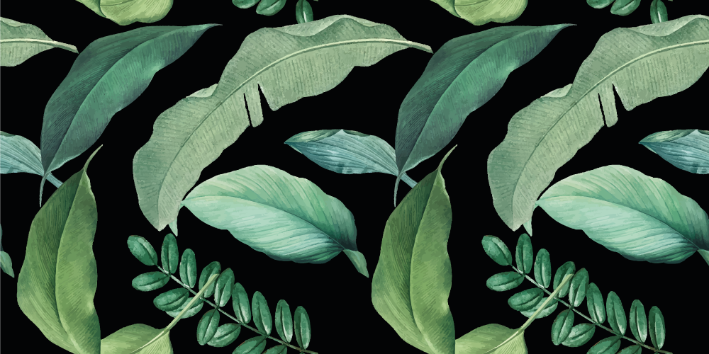 Vinylový koberec s kvetmi tmavosivé lesné listy v noci - Tenstickers