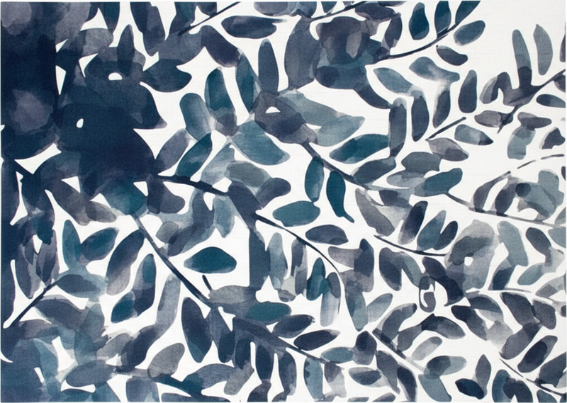 Vinylový koberec s kvetmi v modrom akvarelovom liste - Tenstickers