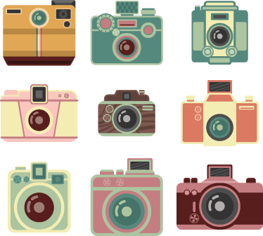 Vinylový koberec do jedálne s vintage fotoaparátmi - Tenstickers