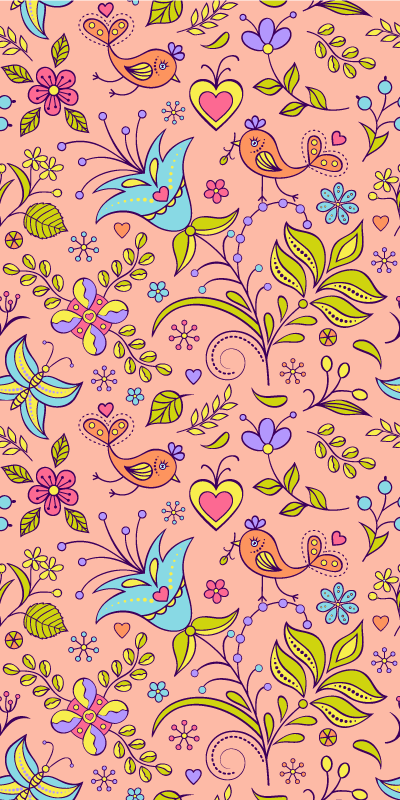 Vinylový koberec s kvetmi vzor s vtákmi a motýľmi - Tenstickers