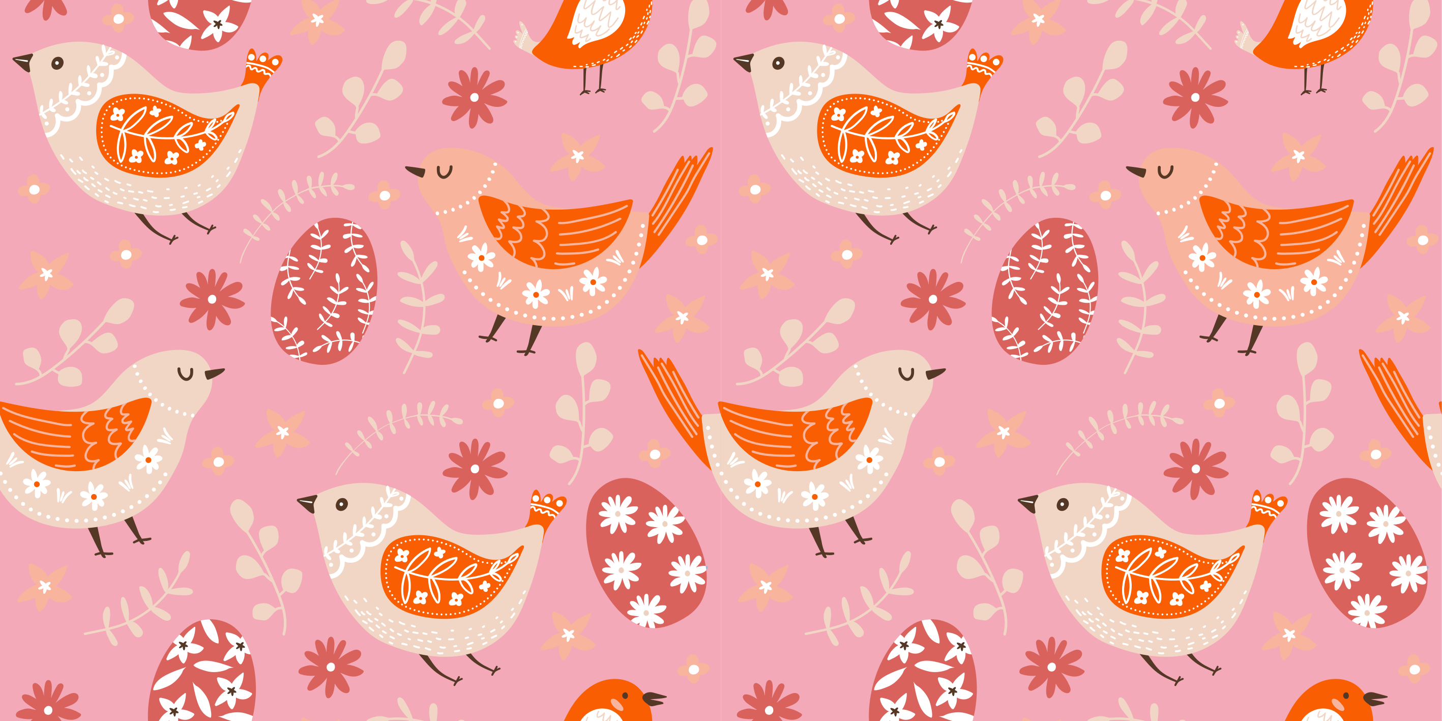 Vinylový koberec s kvetmi v ružovom ľudovom vzore s vtákmi - Tenstickers