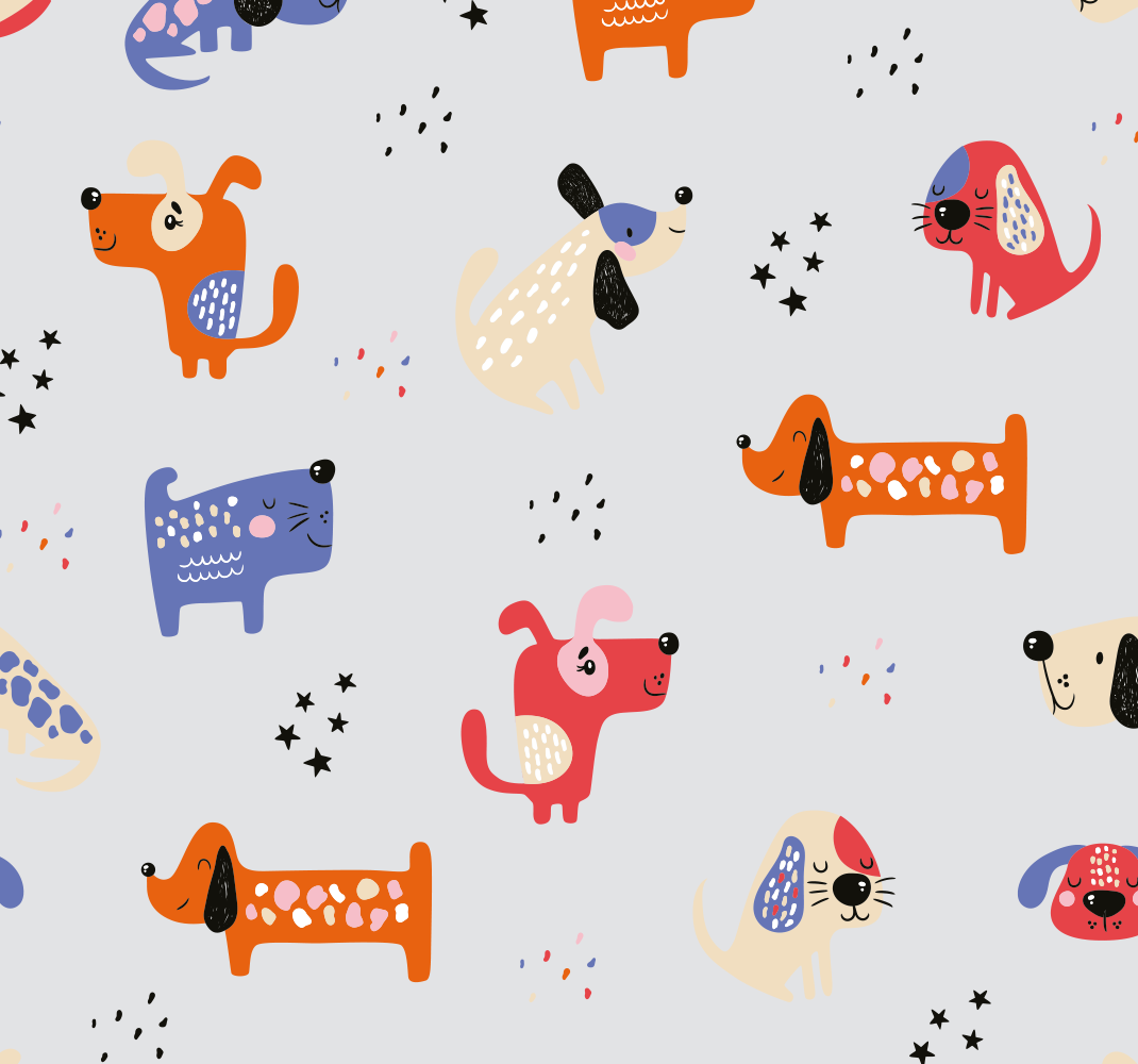 Vinylový koberec do spálne s ilustrovanými psami - Tenstickers
