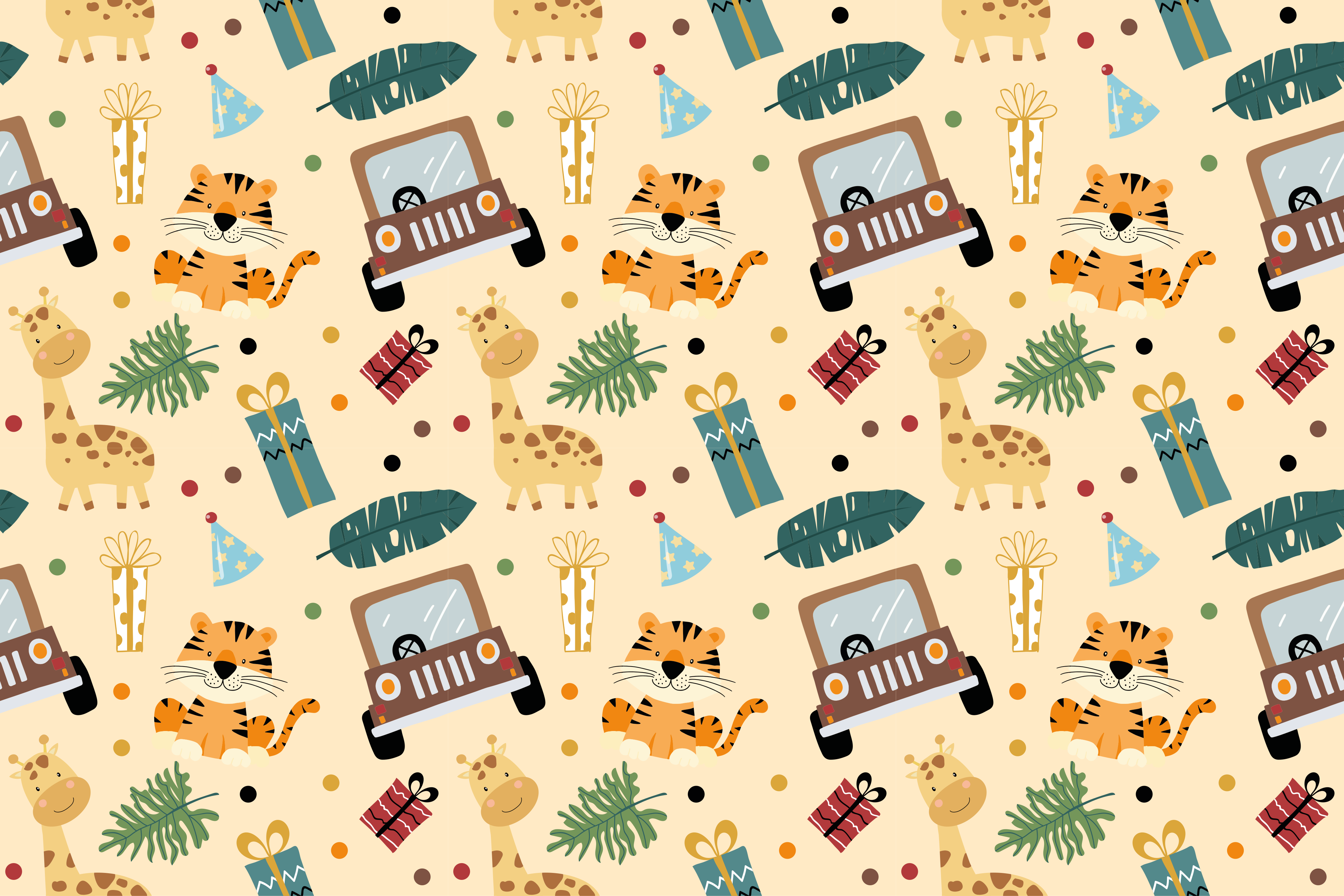 Prírodný vinylový koberec hravé safari prvky - Tenstickers