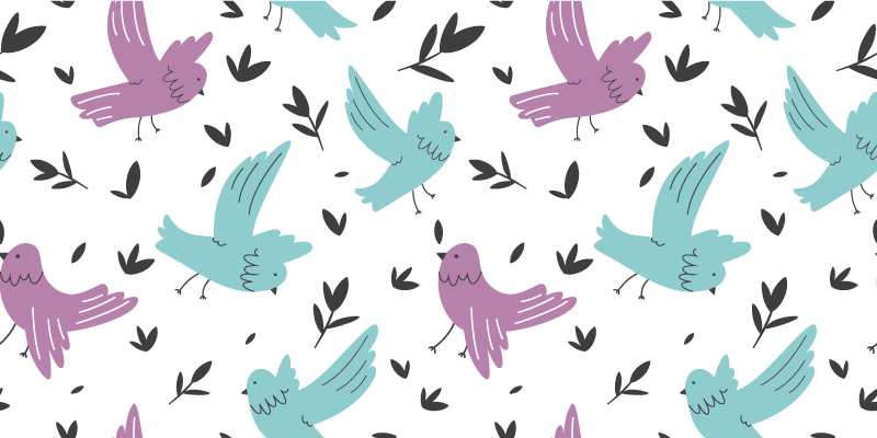 Vinylový koberec s kvetmi modrých a fialových vtákov - Tenstickers