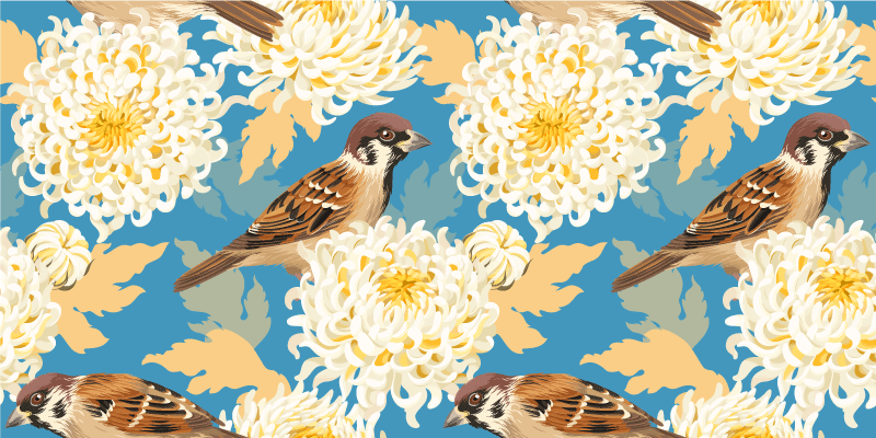 Vinylový koberec s kvetmi vzor aquarella vtákov a listov - Tenstickers