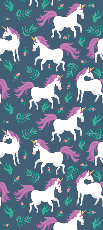 Vinylový koberec do spálne s plochým modrým jednorožcom - Tenstickers