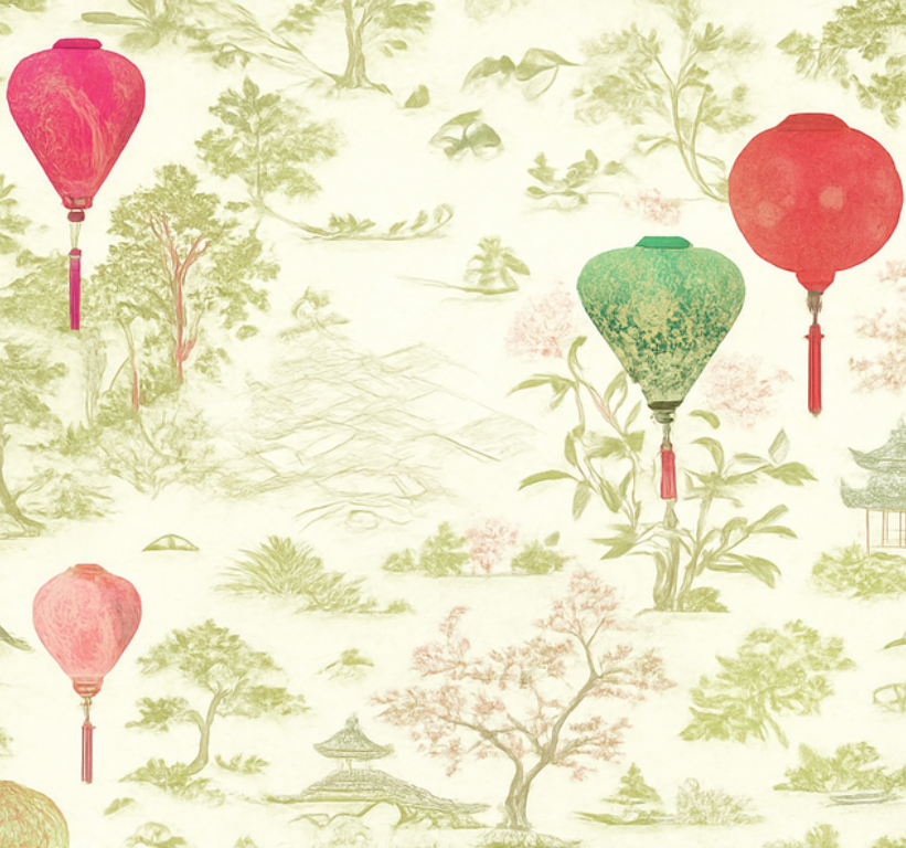 Vinylový koberec do spálne orientálna krajina chinoiserie - Tenstickers