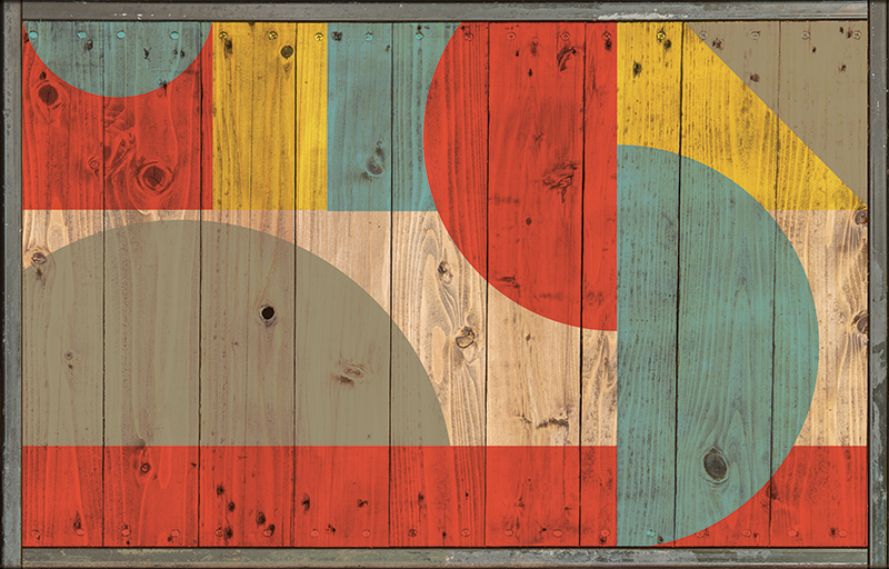 Vinylový koberec s geometrickými tvarmi a drevom - Tenstickers