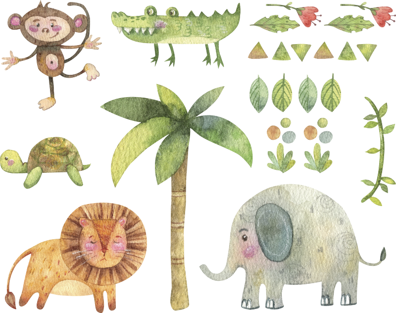 Detský vinylový koberec s vodovými zvieratami v džungli - Tenstickers