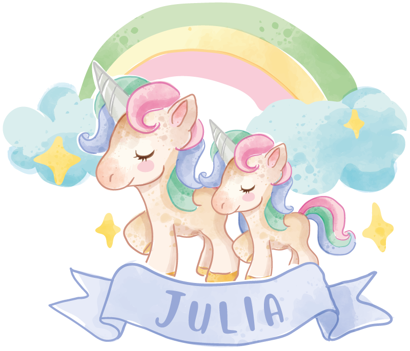 Detský vinylový koberec Šťastné jednorožce nad dúhou - Tenstickers