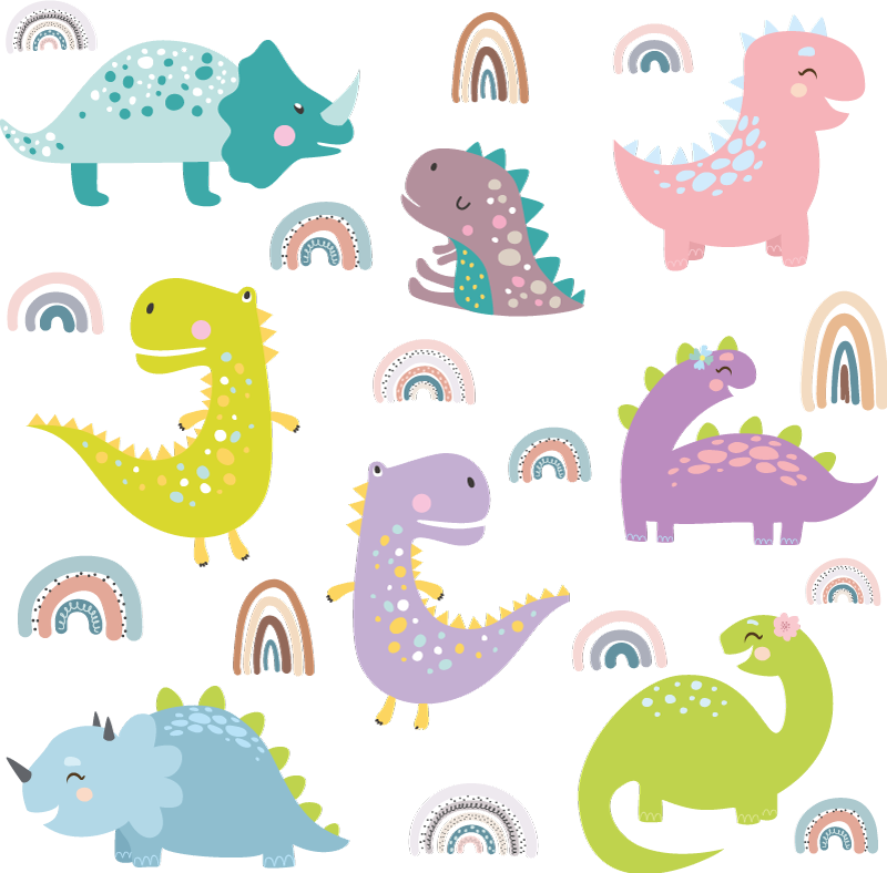 Vinylový koberec do spálne s dinosaurusmi a dúhami - Tenstickers