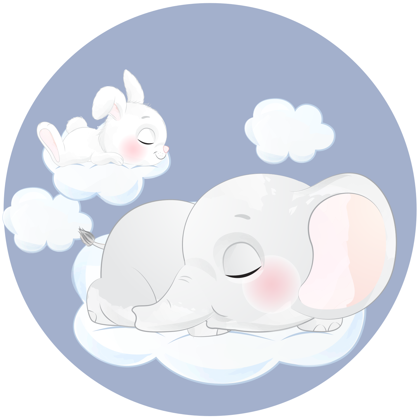Detský vinylový koberec slon a zajac na oblaku - Tenstickers