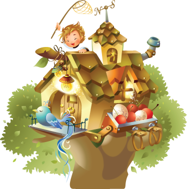 Detský vinylový hry ilustrácia domu s stromom - Tenstickers