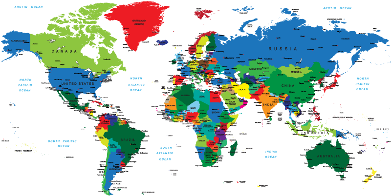 Vinylový koberec s mapou sveta v plných farbách - Tenstickers
