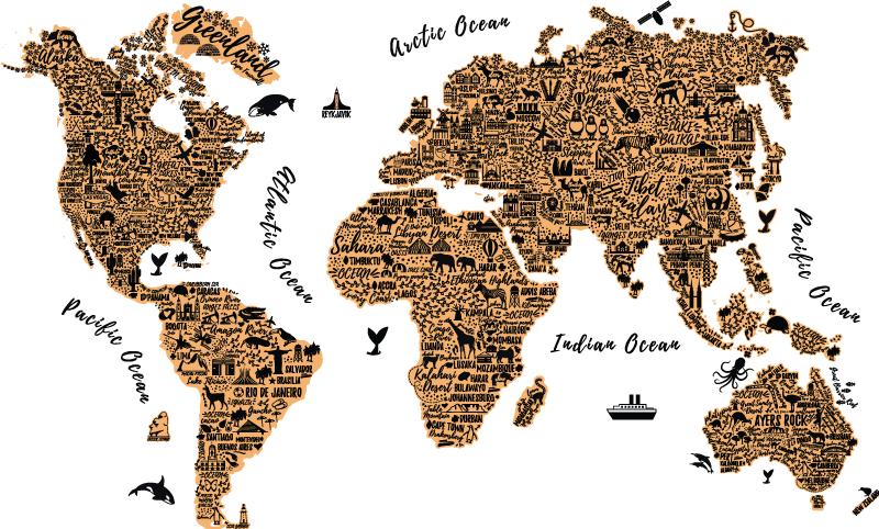 Vinylový koberec s mapou sveta s textovým profilom - Tenstickers