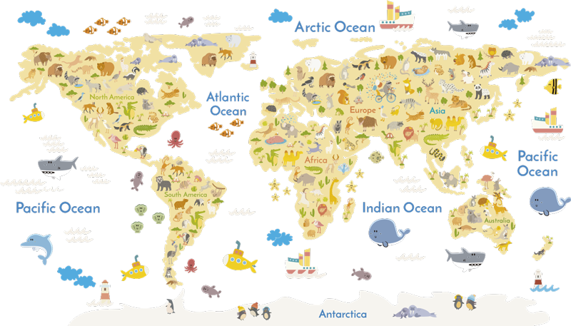 Vinylový koberec s mapou sveta fauna en - Tenstickers