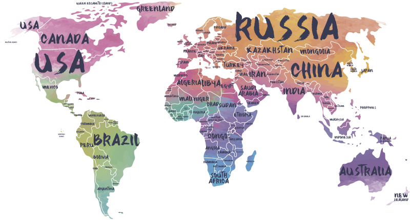 Vinylový koberec s mapou sveta a nálepkou písmen - Tenstickers
