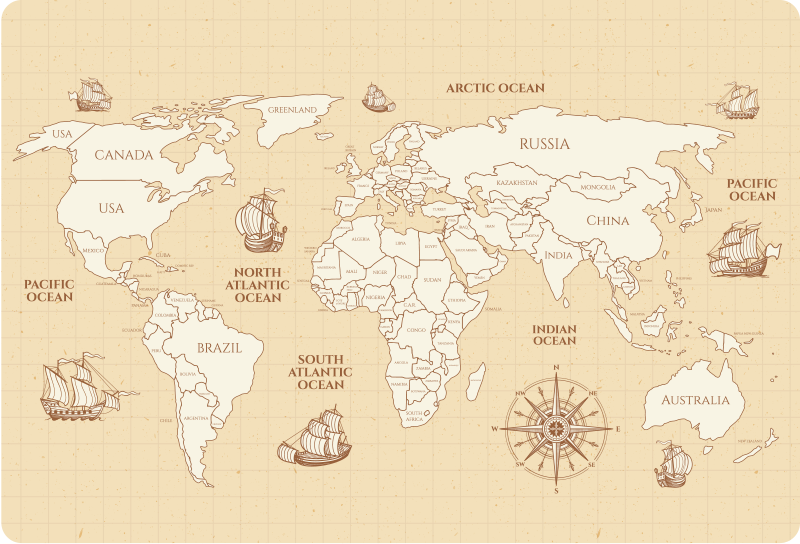 Vinylový koberec s mapou sveta starých krajín - Tenstickers