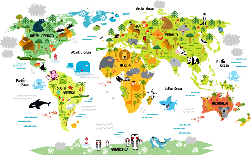Vinylový koberec s mapou sveta dizajn anglickej fauny - Tenstickers