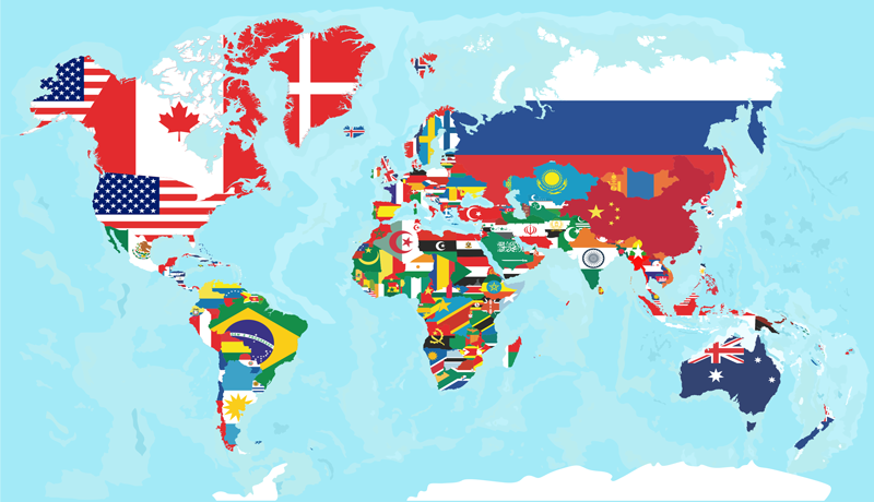 Vinylový koberec s mapou sveta cpprivalia svetové vlajky - Tenstickers