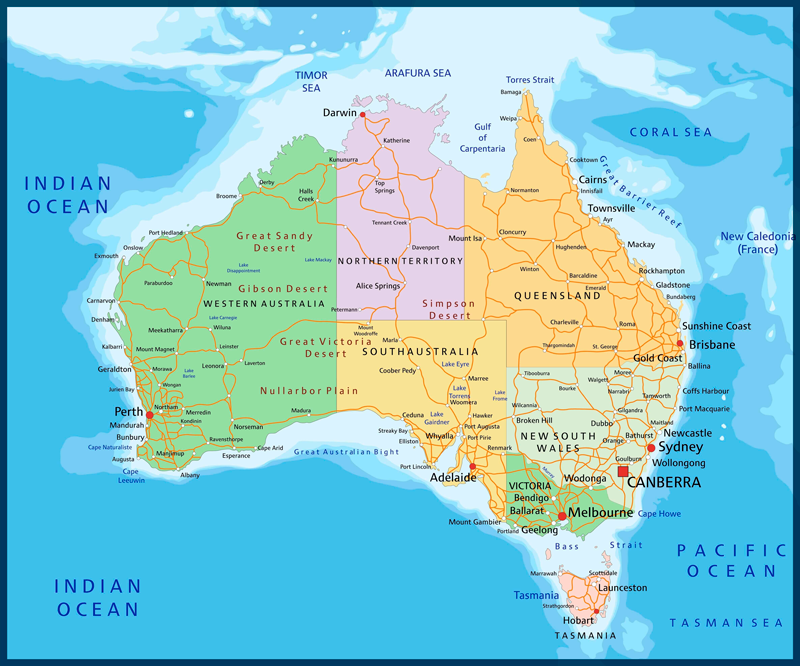 Vinylový kvoberec s mapou sveta politická mapa austrálie - Tenstickers