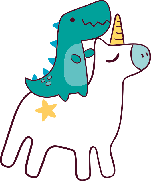 Detský vinylový koberec s motívom jednorožca a dinosaura - Tenstickers