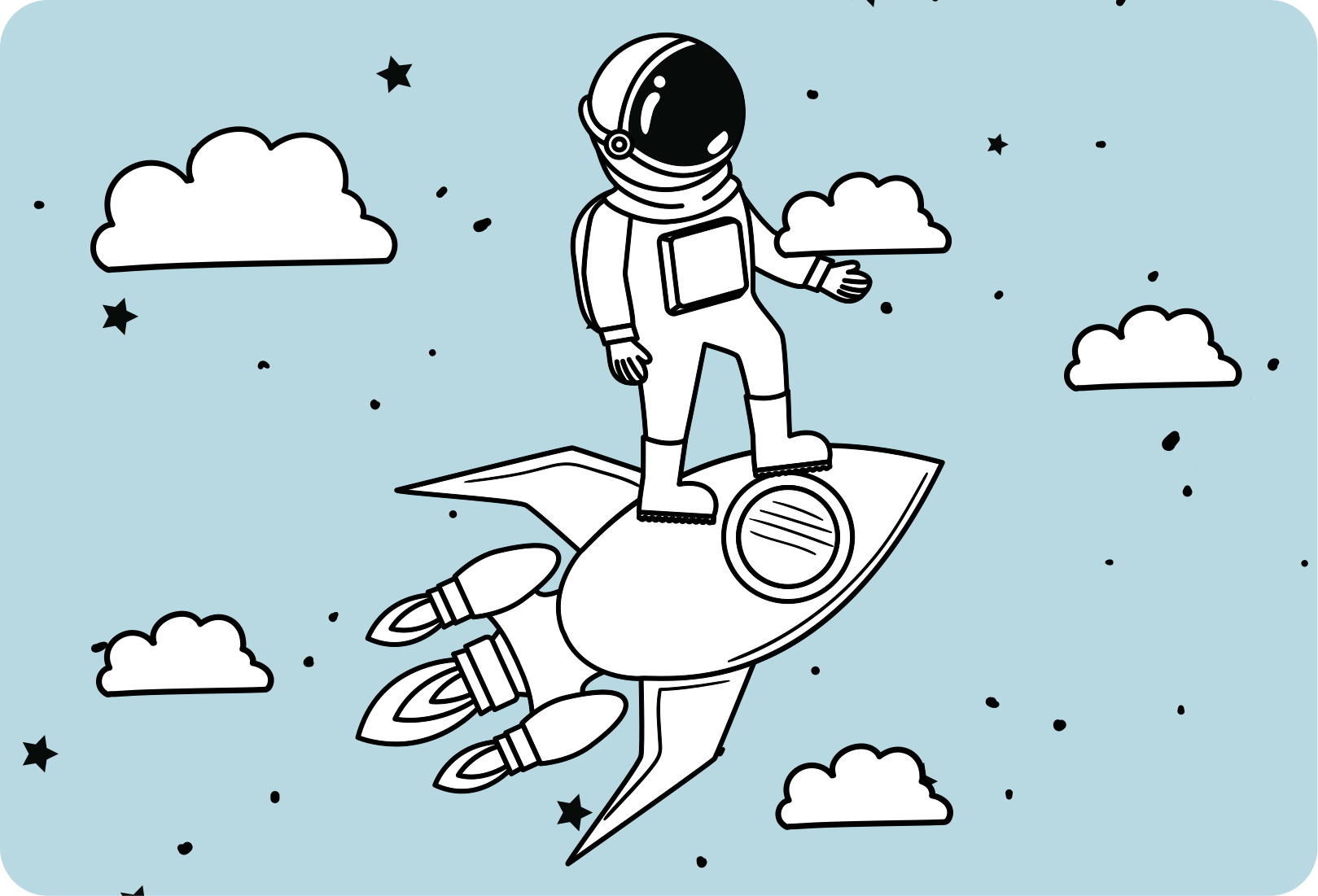 Detský vinylový koberec s raketou astronautom a hviezdami - Tenstickers
