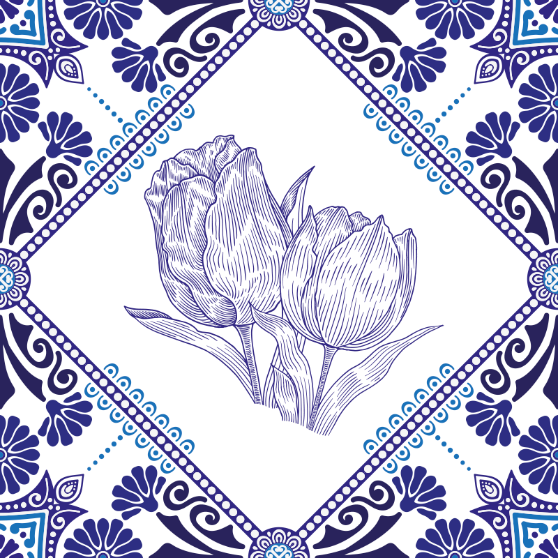 Vinylový koberec do kuchyne modré tulipány delft - Tenstickers