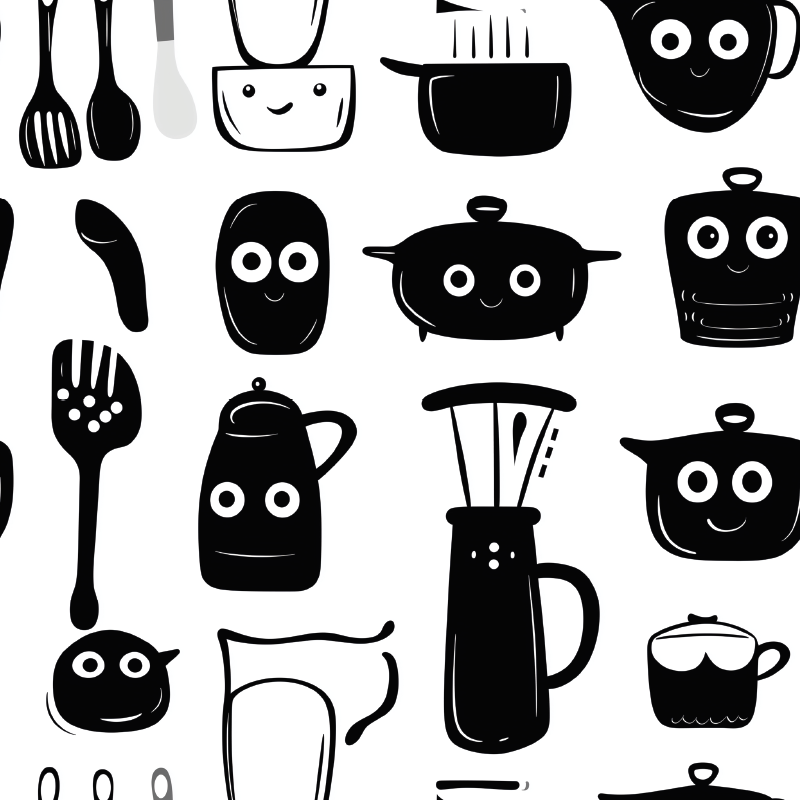 Vinylový koberec do kuchyne s čiernymi nástrojmi - Tenstickers