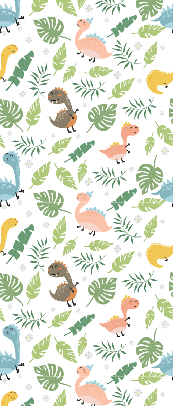 Vinylový koberec do spálne s pastelovým lesom a dinosaurami - Tenstickers