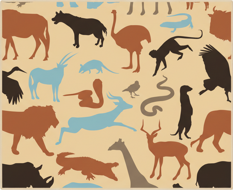 Vinylový koberec do spálne s obrysom safari zvierat - Tenstickers