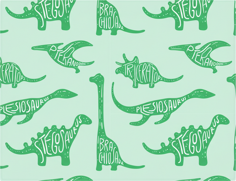 Vinylový koberec do spálne s menami zelených dinosaurov - Tenstickers
