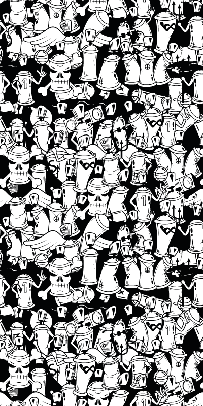 Vinylový koberec do spálne s čierno-bielymi sprejmi - Tenstickers