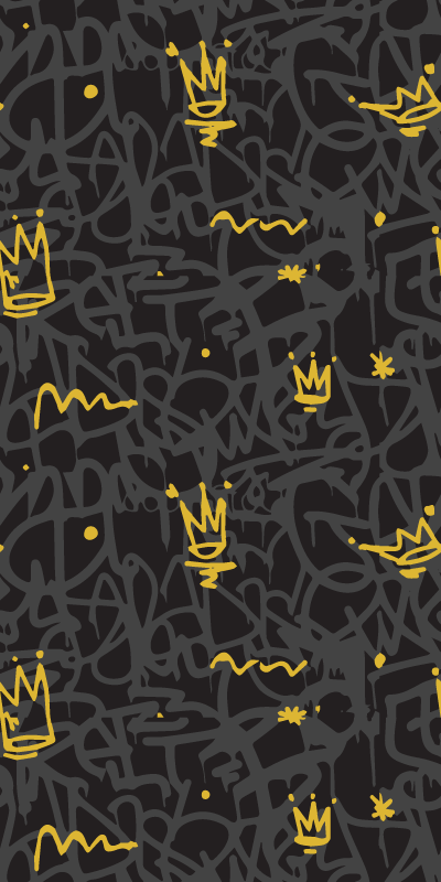 Vinylový koberec do spálne čierna a zlatá graffiti koruna - Tenstickers