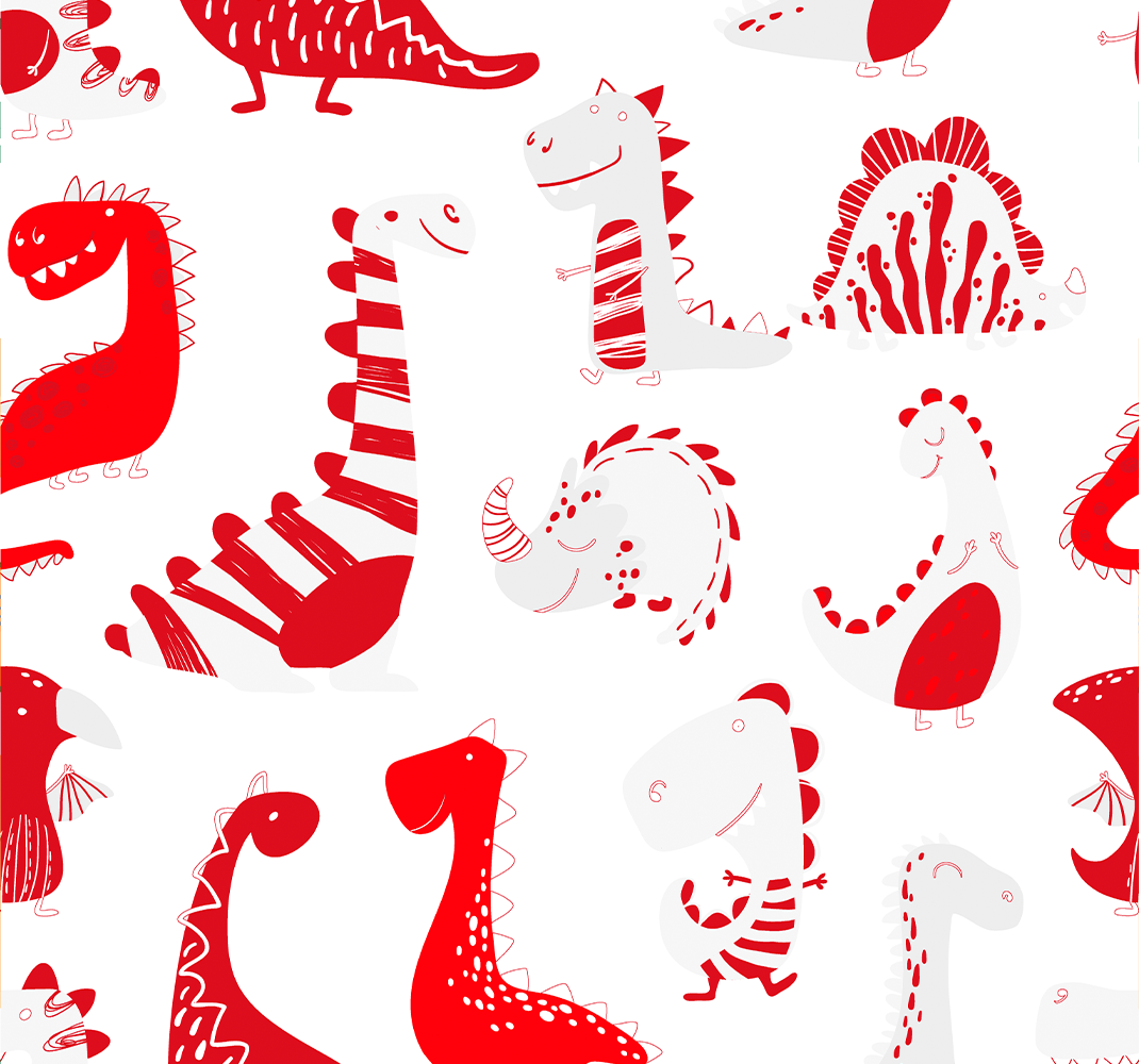 Vinylový koberec do spálne červené náčrty dinosaurov - Tenstickers